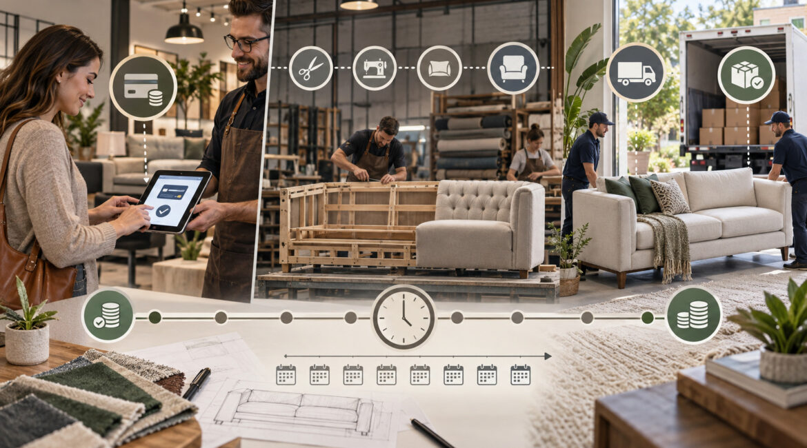 Custom furniture payment timing from authorization to delivery